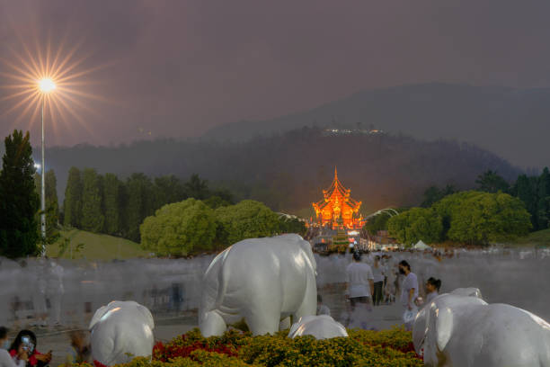 A lot of people came to warship Buddha relics celebration at royal park Rajapruek Chiangmai Thailand .March 5 2024