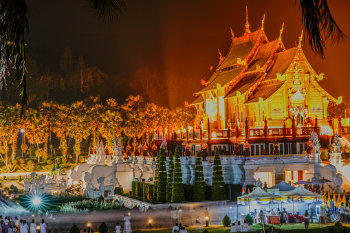 A lot of people came to warship Buddha relics celebration at royal park Rajapruek Chiangmai Thailand .March 5 2024