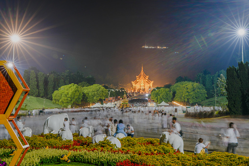 A lot of people came to warship Buddha relics celebration at royal park Rajapruek Chiangmai Thailand .March 5 2024