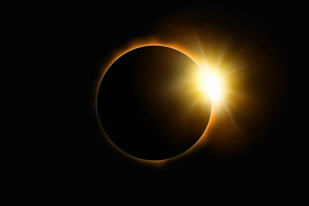 solar eclipse on black sky background - eclipse imagens e fotografias de stock