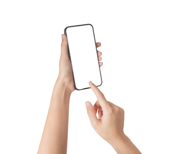 istock Hand holding smartphone with blank screen isolated on white background. 2068496523