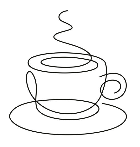 One line elegant trendy icon black white isolated drawing coffee cup vector art illustration