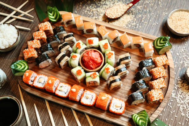 istock Wooden Tray With Sushi and Chopsticks 2068506024