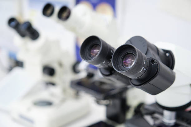 istock Close up of microscopes in a laboratory. 2068523174