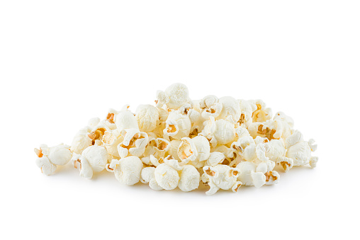 Bunch of popcorn on white background.