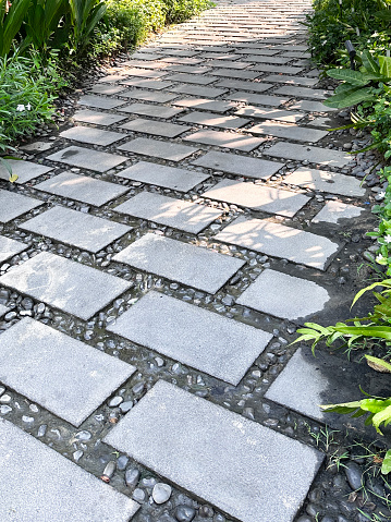 Foot Path Grey Image Of Hardscaped Public Gardens With Grey Rectangular Paving Stone ...