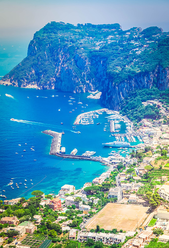 view of Marina Grande habour from above, Capri island, Italy