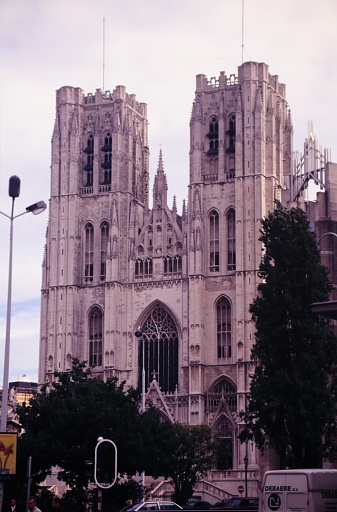 Medieval Roman Catholic Cathedral of St. Michael and St. Gudula of  in central Brussels, Belgium during 1990s