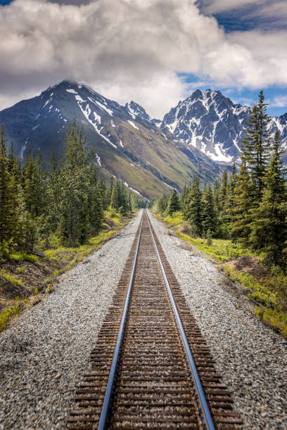 istock Railroad to Denali National Park, Alaska with impressive mountains 2068623548