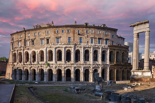 The Theater of Marcellus is an ancient open-air theater built in the closing years of the Roman Republic., Italy