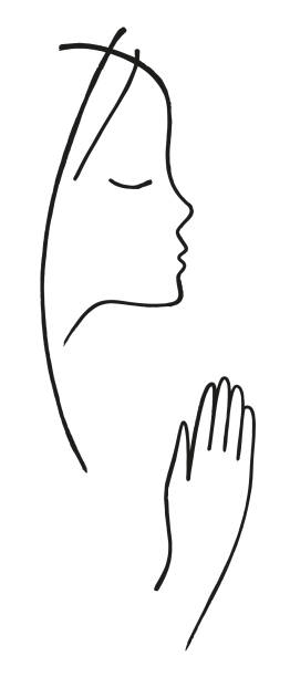 Simple artistic Praying girl line profile vector art illustration