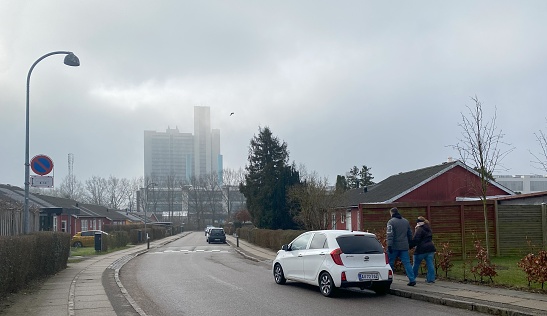 The photograph was captured in a residential area in Herlev, Denmark, on March 8, 2024.