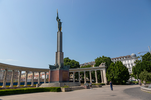 Vienna, Austria - June 19, 2023: Monument to the Heroes of the Red Army in Vienna on Schwarzenberg Square