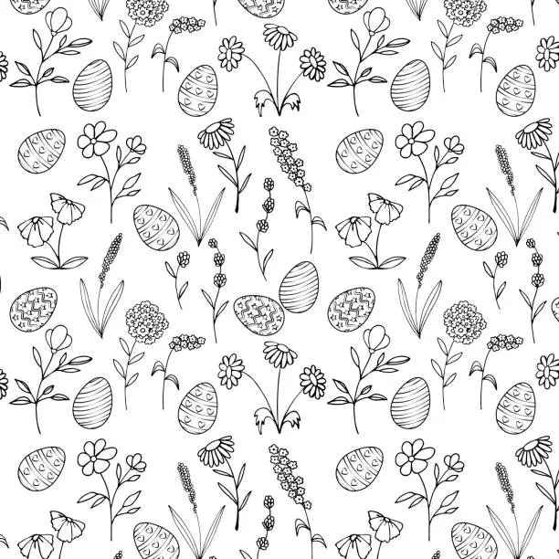 Vector illustration of Plants_doodle_Pattern_eggs