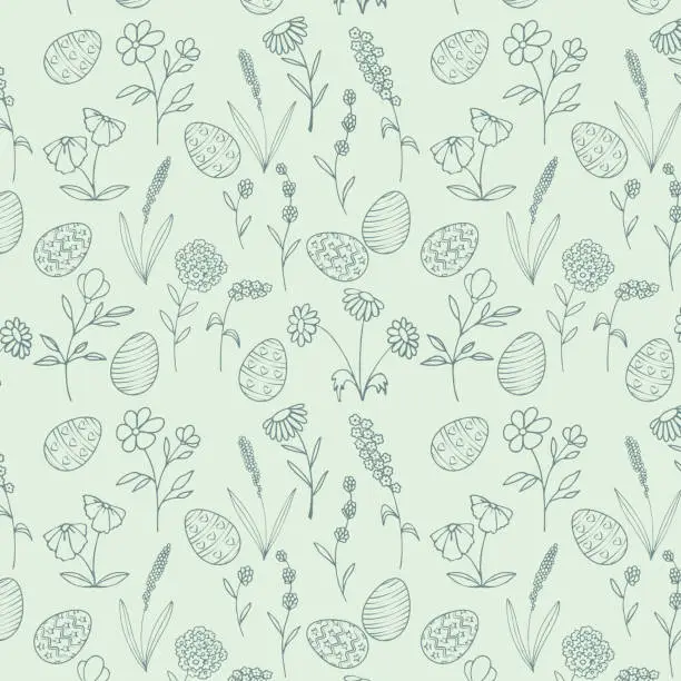 Vector illustration of Plants_doodle_Pattern_eggs_1