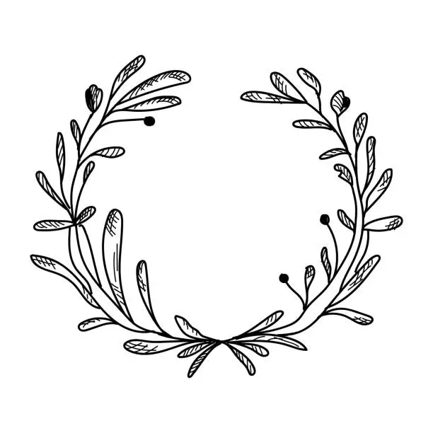 Vector illustration of Cute illustration of a vector floral wreath. Wedding design element.