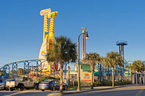 Daytona Beach Florida amusement park and hotels on the sandy Atlantic Ocean beachfront USA