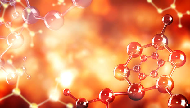 istock Horizontal banner with model of abstract molecular structure. Background of red and yellow color with glass atom model. Copy space for your text. 3d render 2068815807