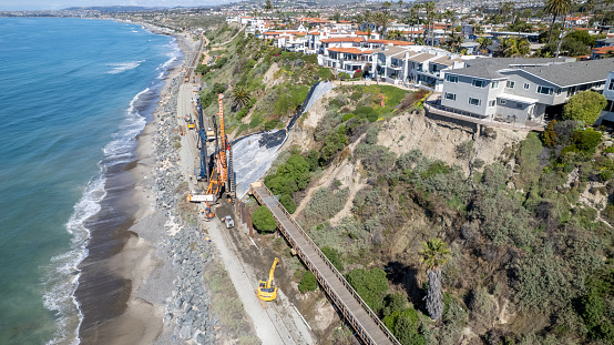 OCTA repairing train tracks at the Mariposa Bridge in San Clemente, CA taken by drone