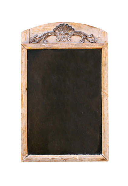 istock Advertising billboard in retro style with chalkboard and wooden frame. Cafe menu or pointer board for writing information. Isolated on white background. Vintage blank restaurant menu blackboard sign 2068822167