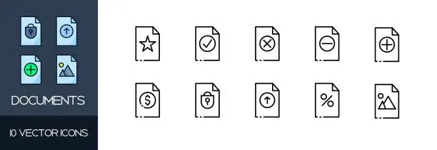 Vector illustration of Documents icon set. Document buttons. Linear style. Vector icons