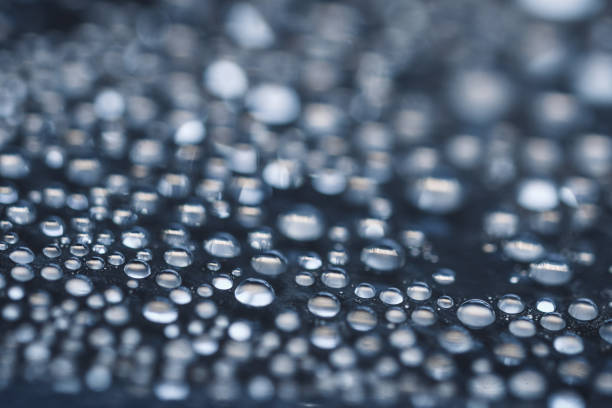 Closeup macro of water drops, background with copy space
