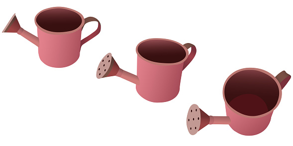 Pink watering cans vector illustration isolated