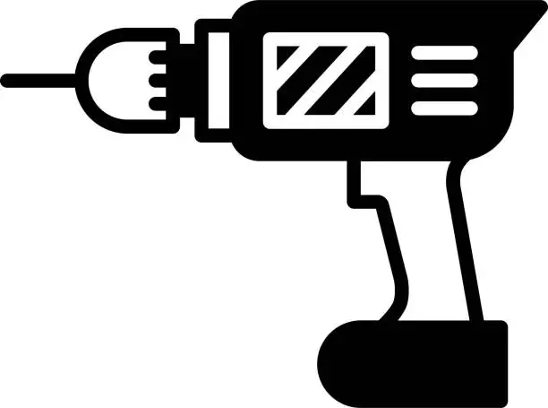 Vector illustration of Drill glyph and line vector illustrations