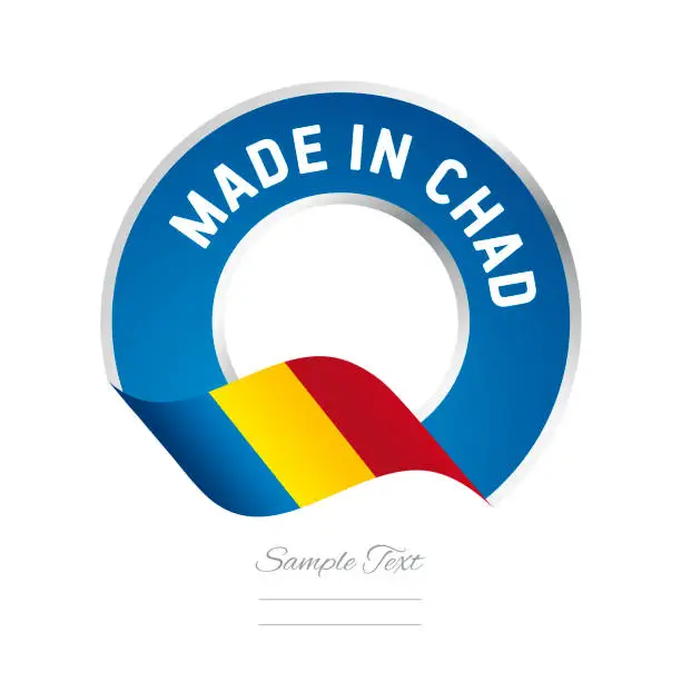 Vector illustration of Made in Chad flag blue color label logo icon