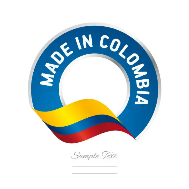 Vector illustration of Made in Colombia flag blue color label logo icon