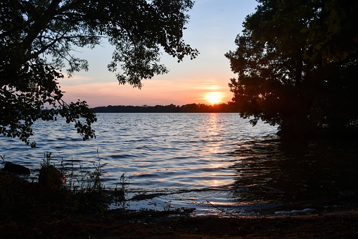 Landscape photo of sunset at a lake, background