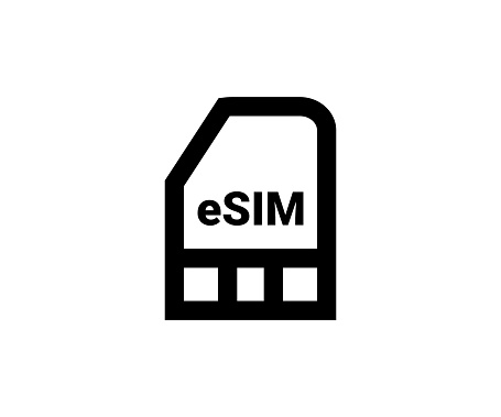 Embedded SIM. eSIM card icon icon. Smart phone eSIM card chip sign. Mobile device with a chip e-SIM vector design and illustration transparent background.