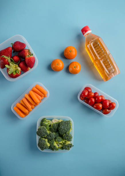 istock PET5 Container Flat Lay : Fruits, Veggies, and PET1 Fresh Juice 2068948725