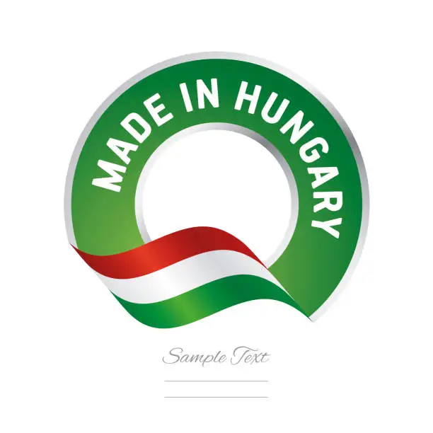 Vector illustration of Made in Hungary flag green color label button banner logo icon