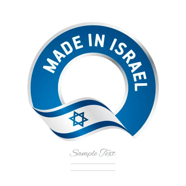 Vector illustration of Made in Israel flag blue color label logo icon