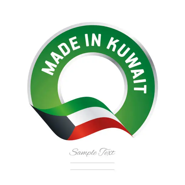 Vector illustration of Made in Kuwait flag green color label button banner