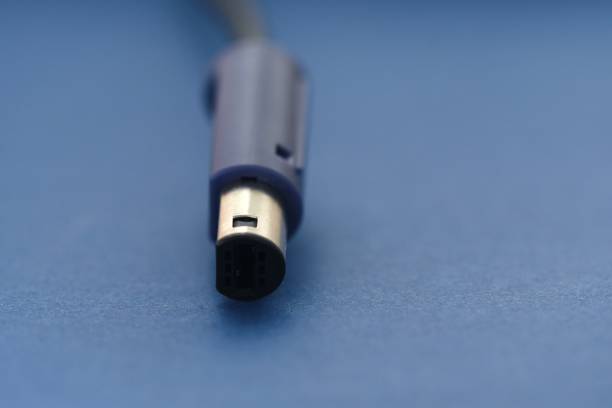 Closeup macro of a blue cable on blue background