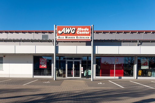 Freystadt, Germany - January 28, 2024: Fashion center of the German clothing retail chain AWG. AWG was founded in 1969 and is headquartered in Köngen, Germany. The company has 250 branches in Germany.