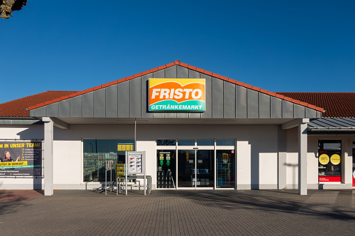 Freystadt, Germany - January 28, 2024: Fristo - a chain of beverage stores in Germany. Founded in 1969, Fristo, a chain of beverage stores, has its headquarters in Buchloe, Germany, and operates more than 200 Pickup stores throughout Germany.