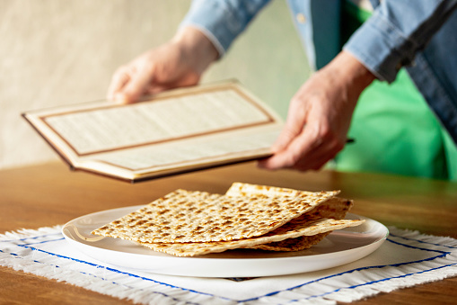 A man celebrates the Jewish holiday of Passover