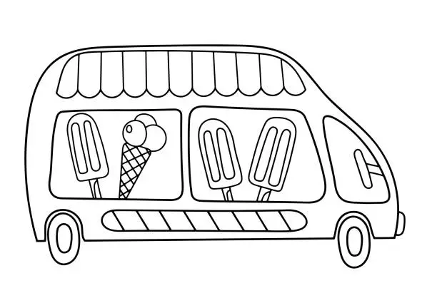 Vector illustration of Coloring Page With Thick Lines For Toddlers: Ice Cream Van