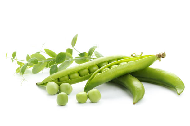 istock Green pea pods isolated on white background 2069035788