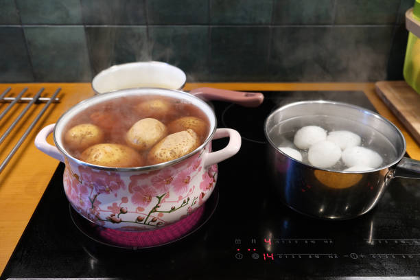 vegetables are boiled in a pan