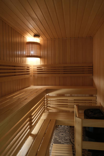 istock Finnish sauna made of light wood 2069119715