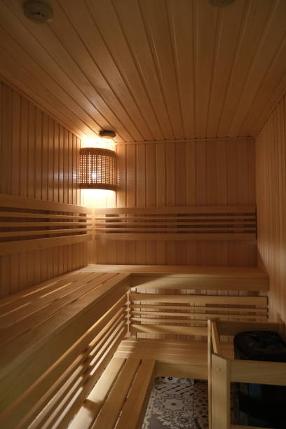 istock Finnish sauna made of light wood 2069120331