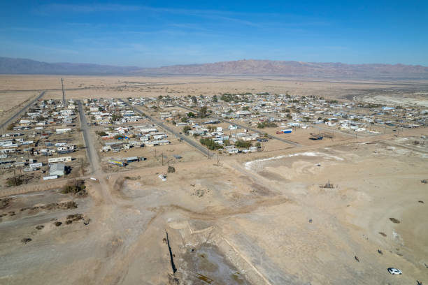 istock Aerial view of desert town on grid pattern 2069124459