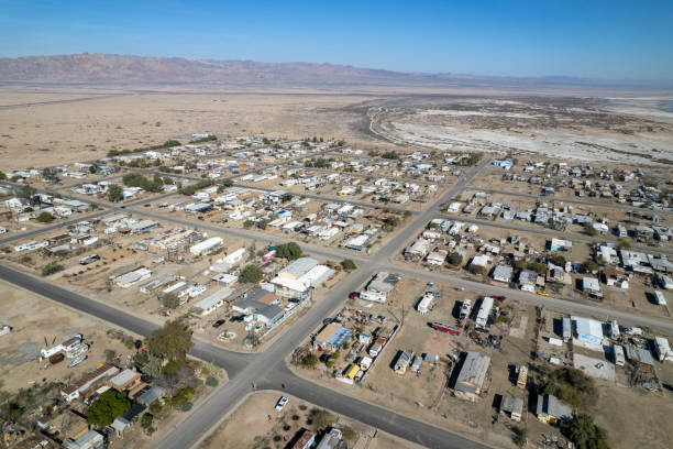 istock Aerial view of desert town on grid pattern 2069128253