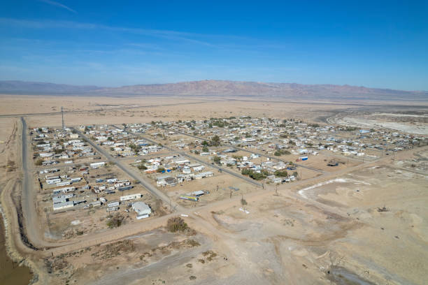 istock Aerial view of desert town on grid pattern 2069128254