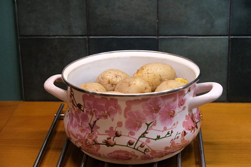 boiled potatoes in a cauldron