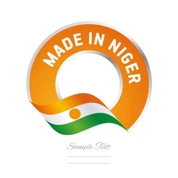 Vector illustration of Made in Niger flag orange color label button banner